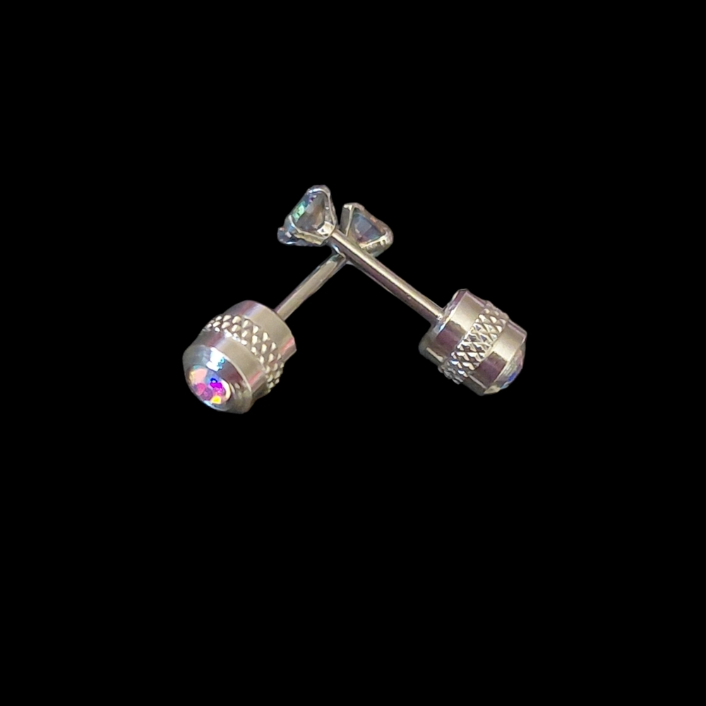 Silver Stud Earrings with Iridescent Gem